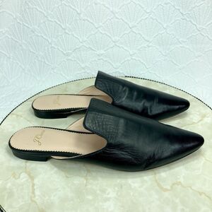 J. Crew Mules Womens 8 Black Leather Pointed Toe Sleek Minimalist Slip On Clogs